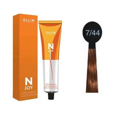 OLLIN &quot;N-JOY&quot;  7/44 – русый интенсивно-медный, перманентная крем-краска для волос 100мл 7/44 – русый интенсивно-медный, перманентная крем-краска для волос 100мл